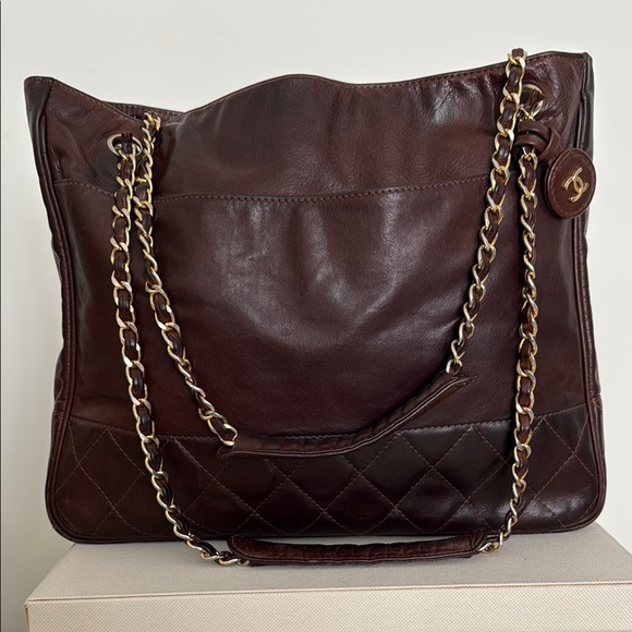 CHANEL Handbags - CHANEL Quilted Calf Skin Brown Medium Shopper Tote, Vintage.